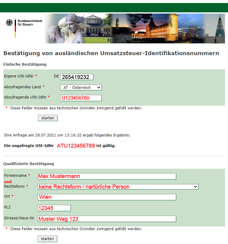 Bestätigung von ausländischen USt-IdNr